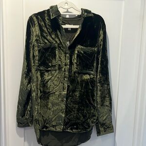 Pilcro Olive Velvet Button-Down Shirt